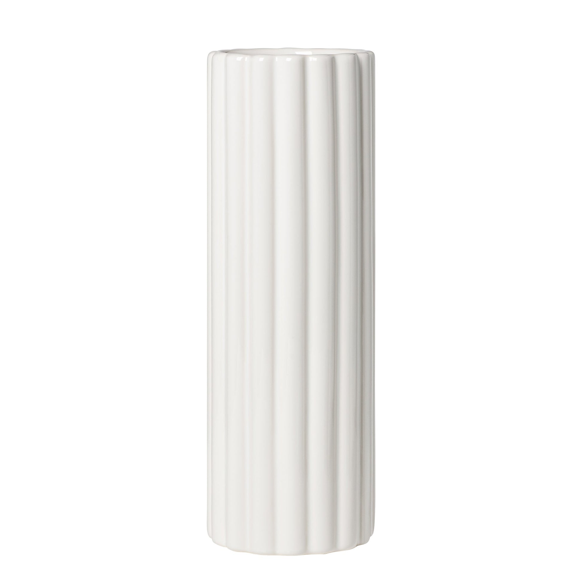 Linear Column Ceramic Cylinder Vase - 11.75 Inch Tall