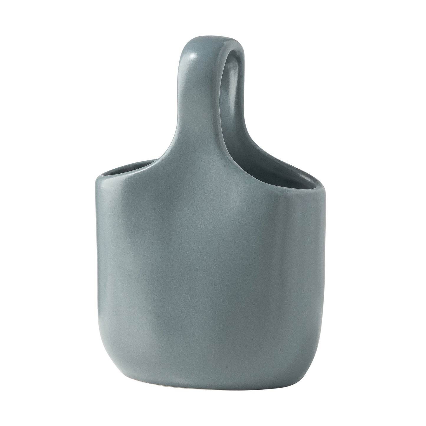 Loop Handle 8 Inch Tall Ceramic Vase - Matte Blue