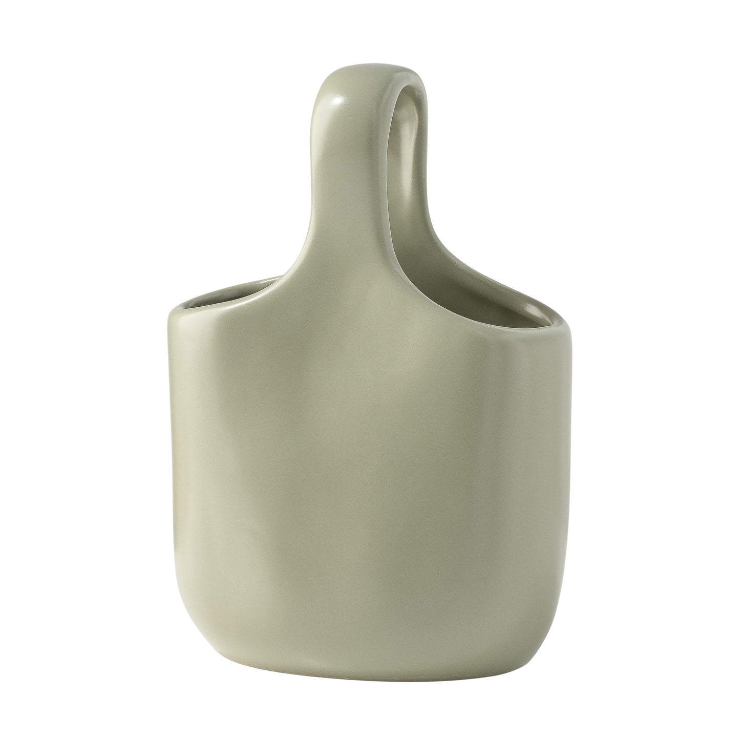 Loop Handle 8 Inch Tall Ceramic Vase - Matte Green