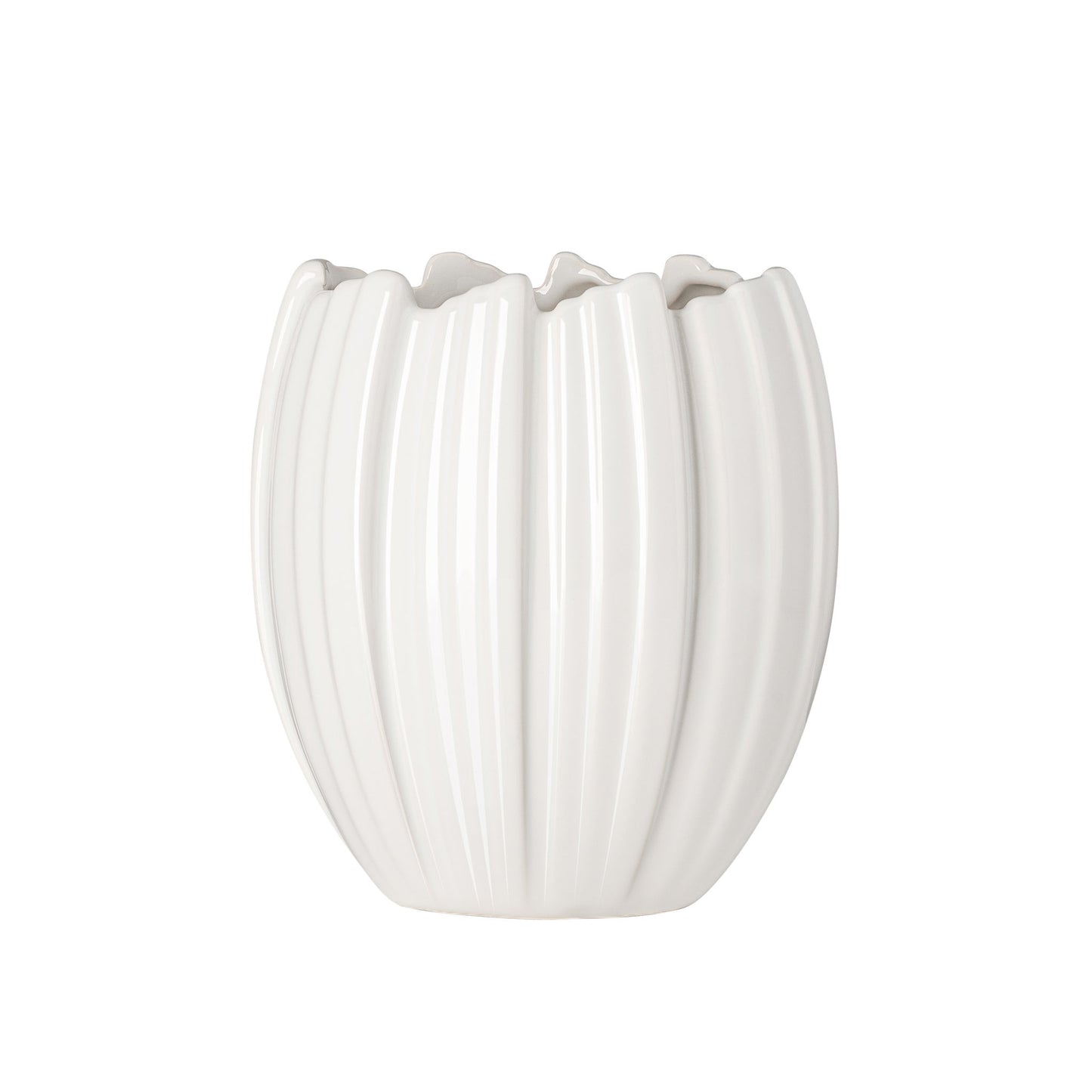 Crocus Ceramic Vase - 8 Inch Tall - Shiny White