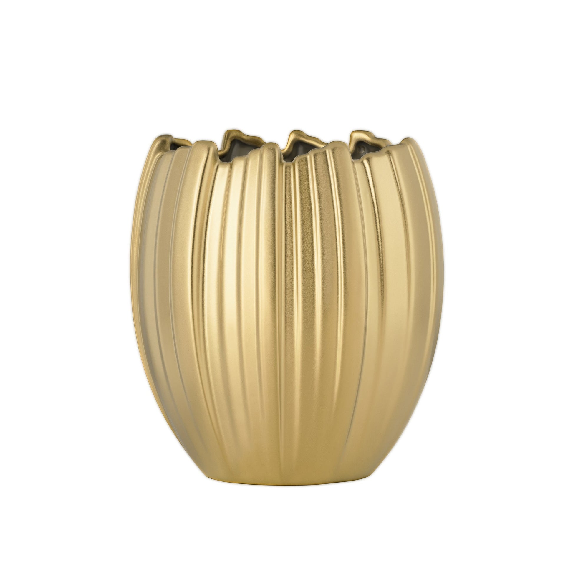 Crocus Ceramic Vase - 8 Inch Tall - Matte Gold