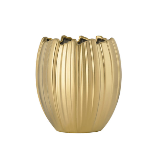 Crocus Ceramic Vase - 8 Inch Tall - Matte Gold