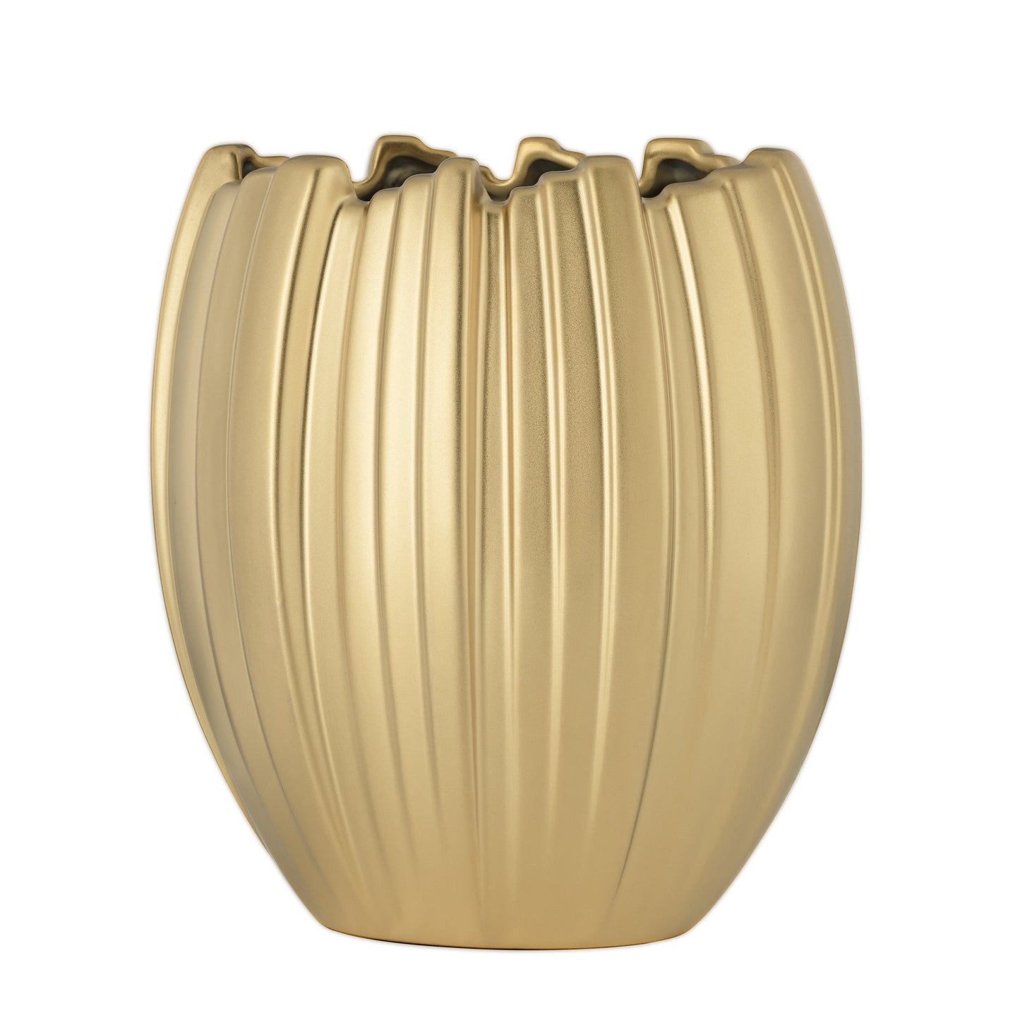 Crocus Ceramic Vase - 9.5 Inch Tall - Matte Gold