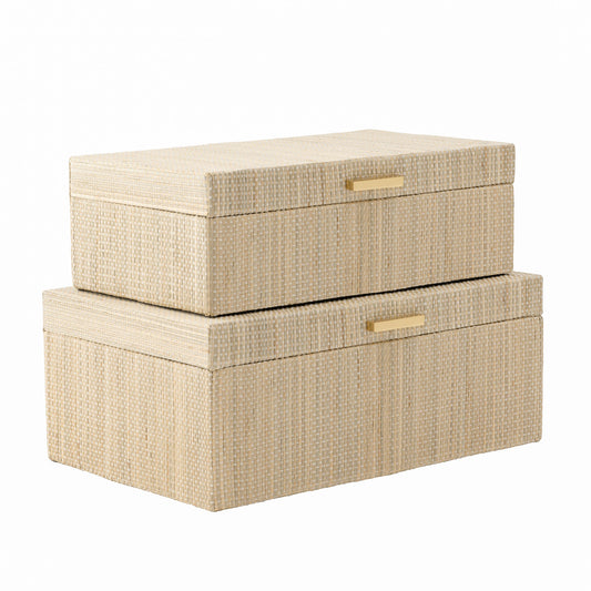 Lombok Brass Handle Water Grass 2 Piece Rectangle Storage Box Set