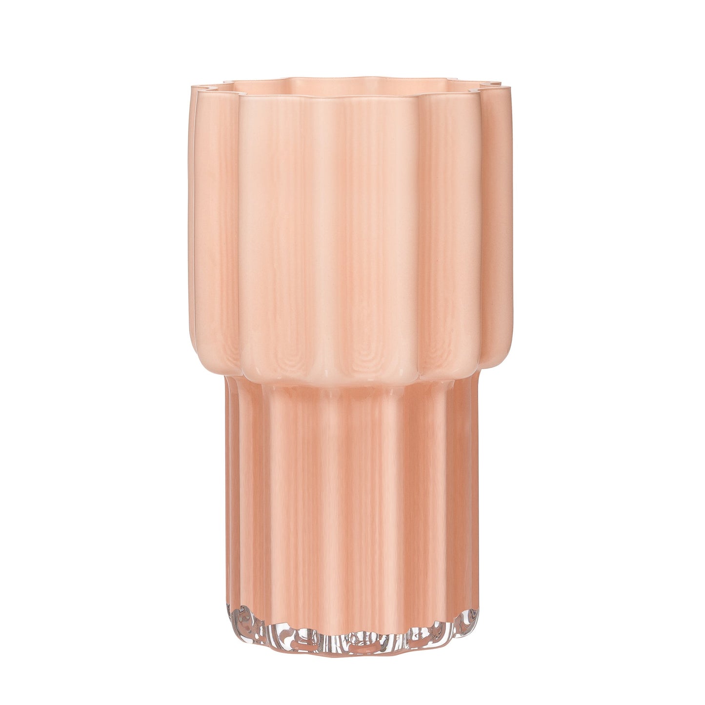 Amille 8 Inch Opaque Fluted Glass Pedestal Vase - Pink