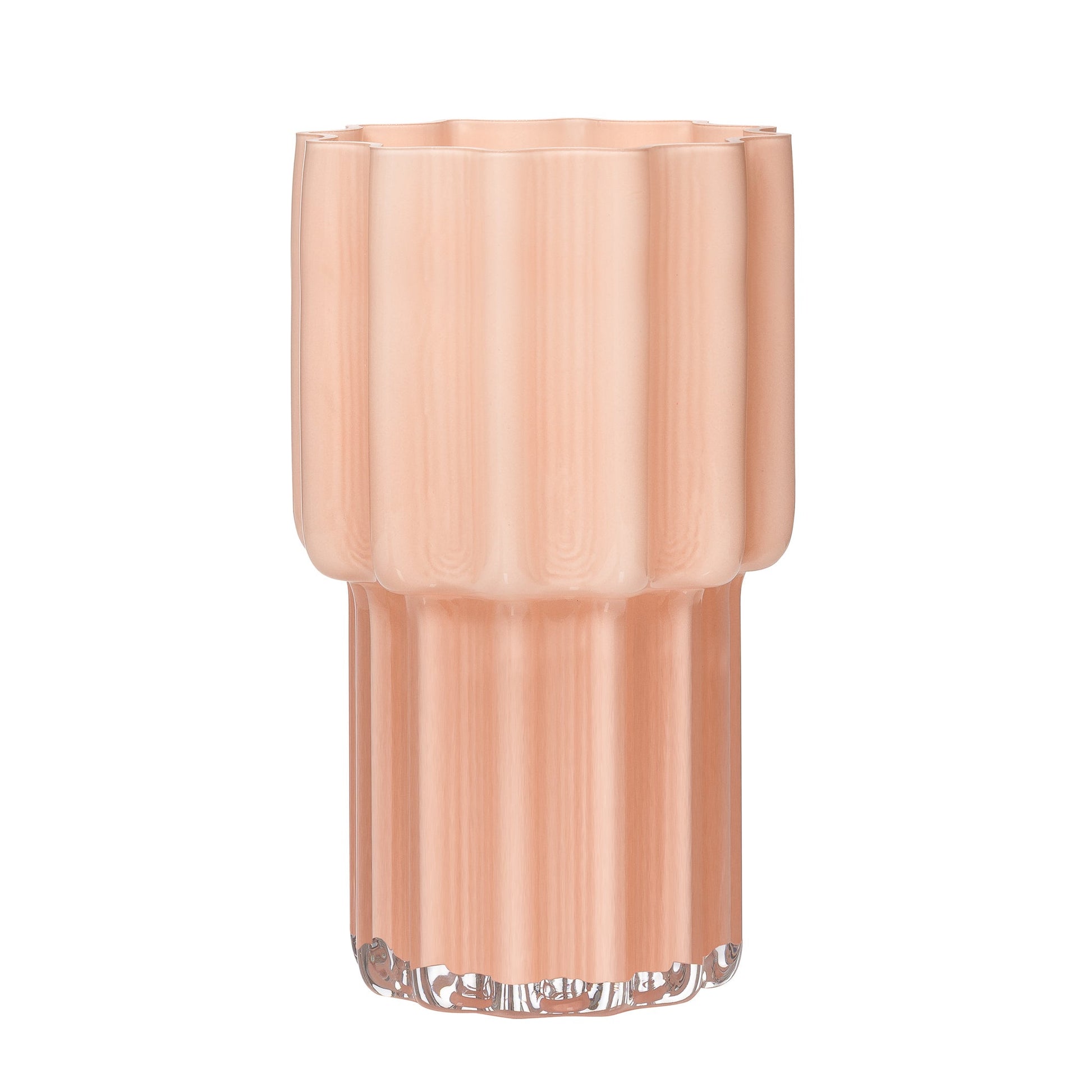 Amille 8 Inch Opaque Fluted Glass Pedestal Vase - Pink