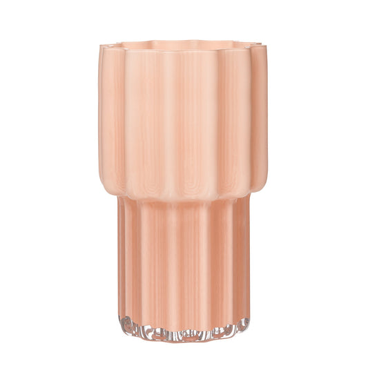 Amille 8 Inch Opaque Fluted Glass Pedestal Vase - Pink