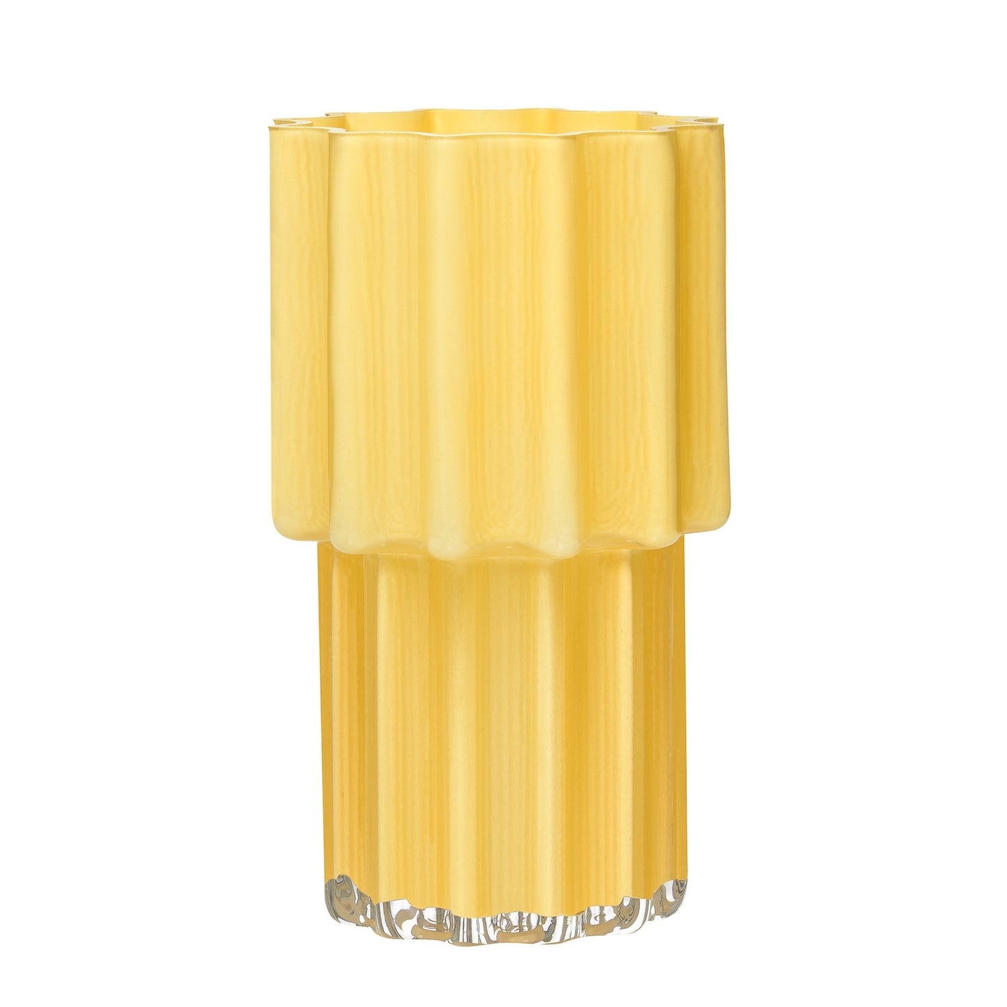 Amille 8 Inch Opaque Fluted Glass Pedestal Vase - Yellow