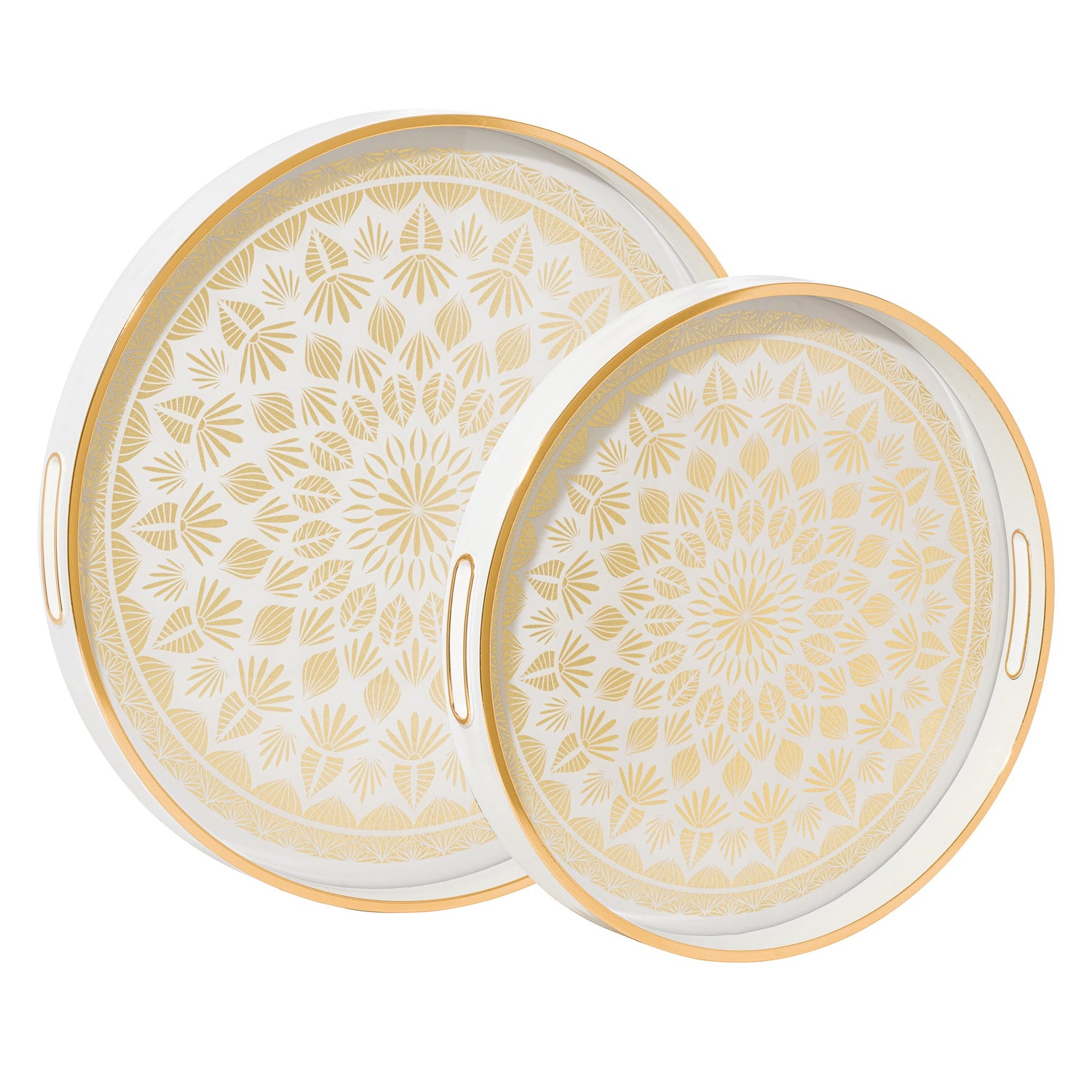Savoy Gold Trim 2 Piece Round Tray Set - Leaf Mandala