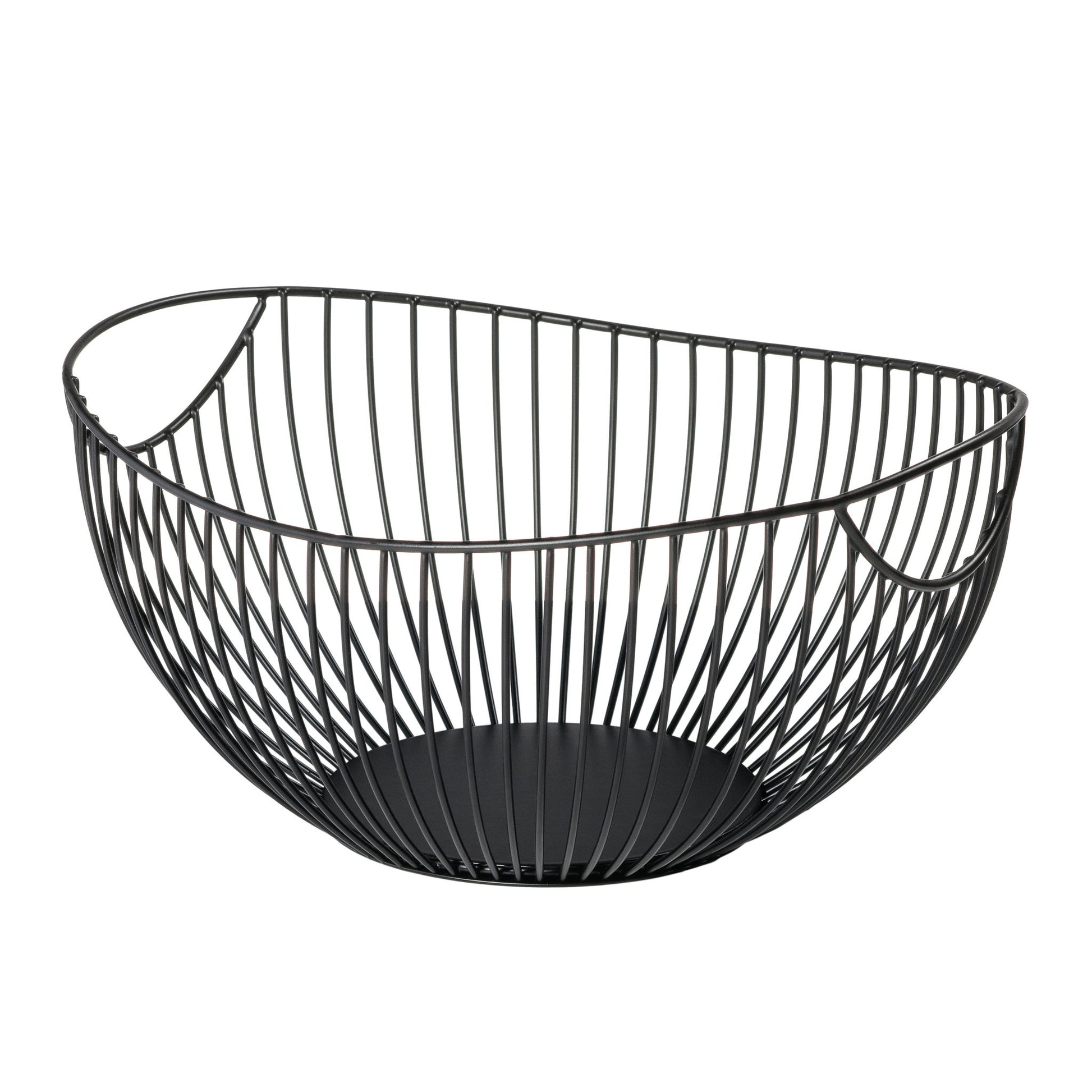 Oval Handle Ribbed 10.5 Inch Length Black Powdercoated Metal Bowl