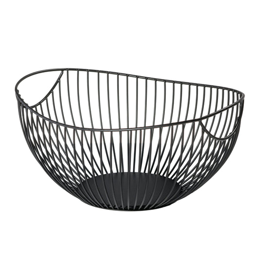 Oval Handle Ribbed 10.5 Inch Length Black Powdercoated Metal Bowl