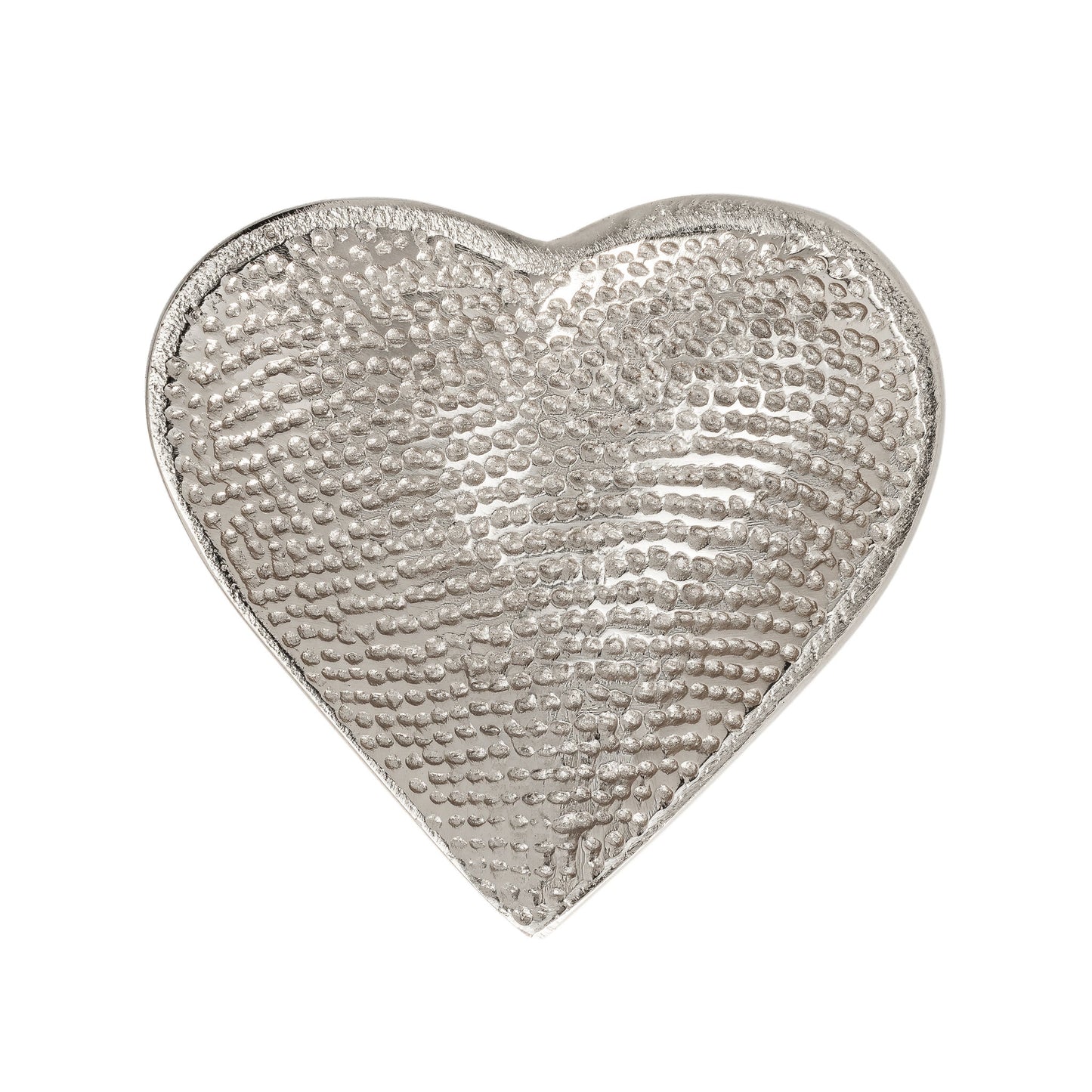 Embossed Heart 4 Inch Aluminum Decor Dish - Silver