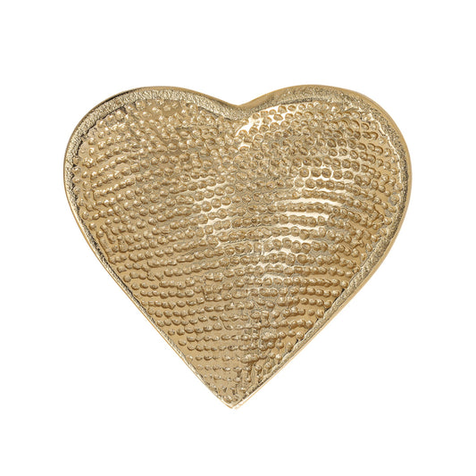 Embossed Heart 4 Inch Aluminum Decor Dish - Gold