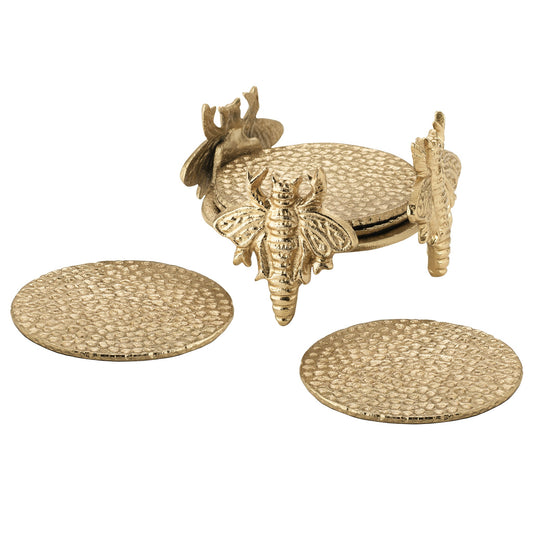 Bee Aluminum 4 Piece Coaster Set With Holder