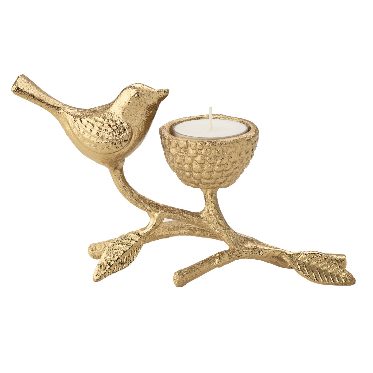 Bird On Branch 8 Inch Length Aluminum Tealight Holder