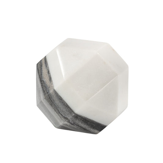 White/Grey Two Tone Marble 3.5 Inch Octagon Decor Sculpture