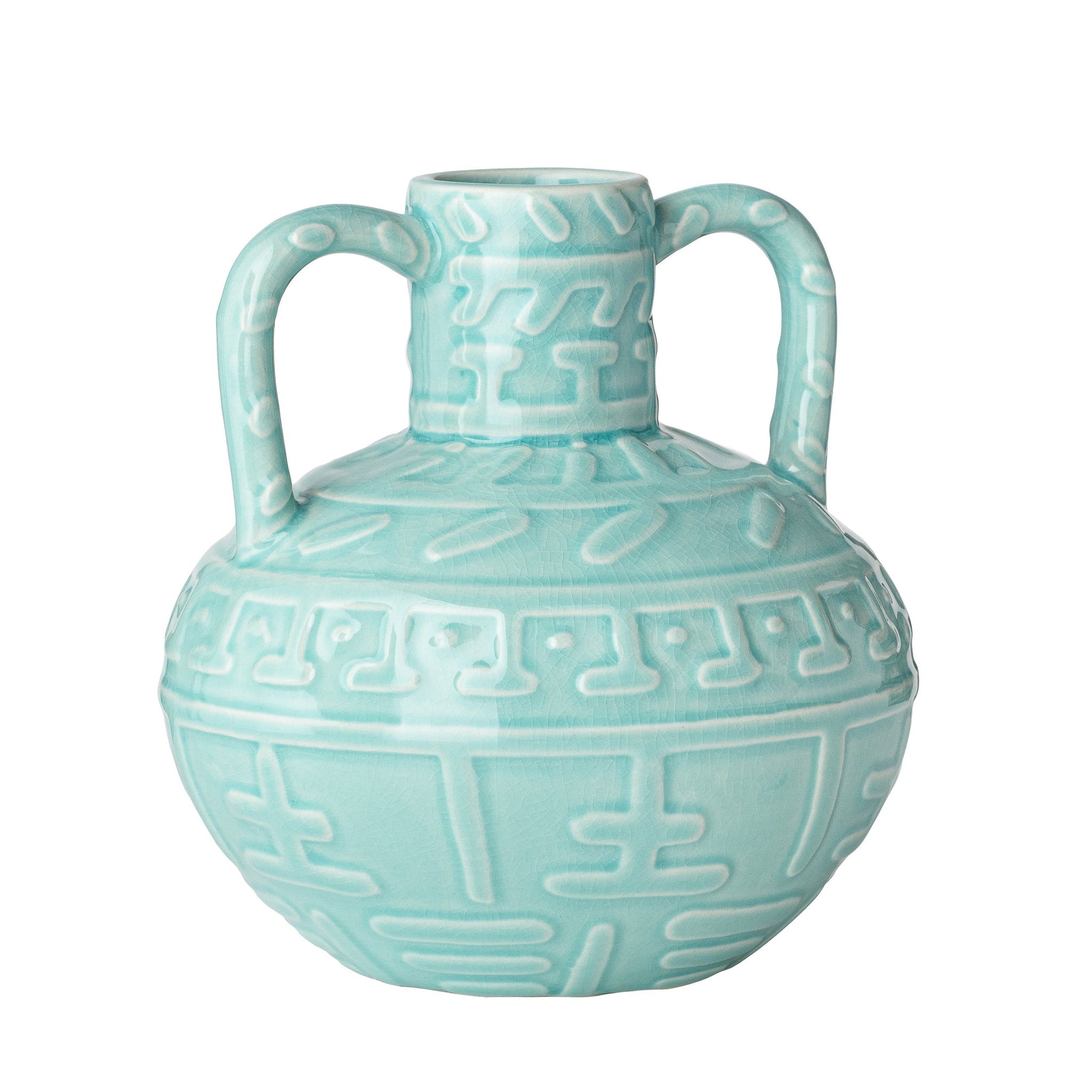 Mira Double Handle Ceramic 6 Inch Tall Gourd Vase - Celadon Crackle