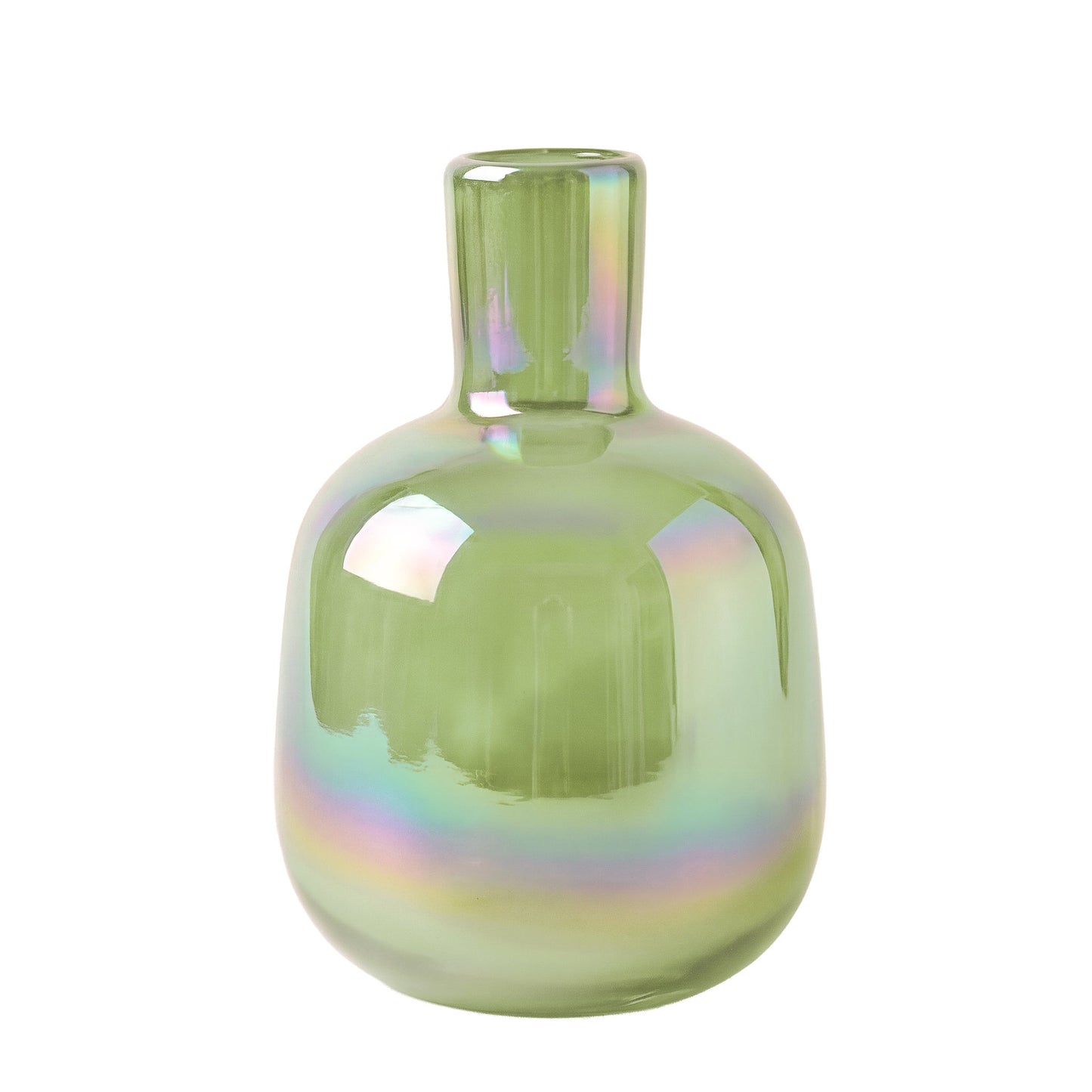 Rainbow Lustre Mini Bottle 5 Inch Tall Glass Bud Vase - Green