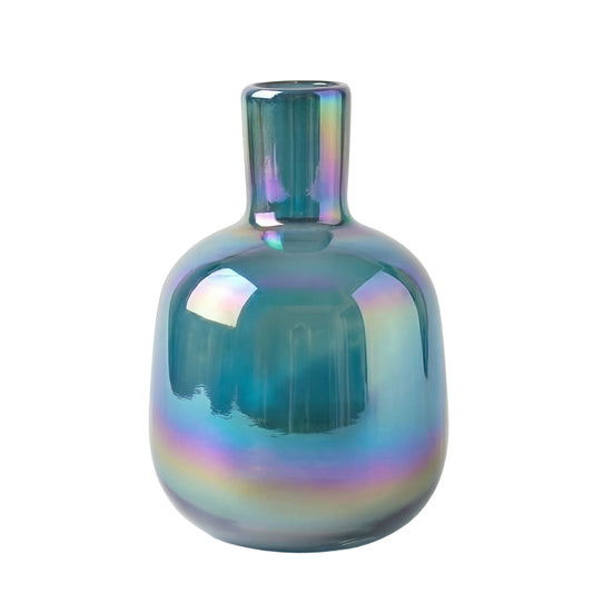 Rainbow Lustre Mini Bottle 5 Inch Tall Glass Bud Vase - Blue