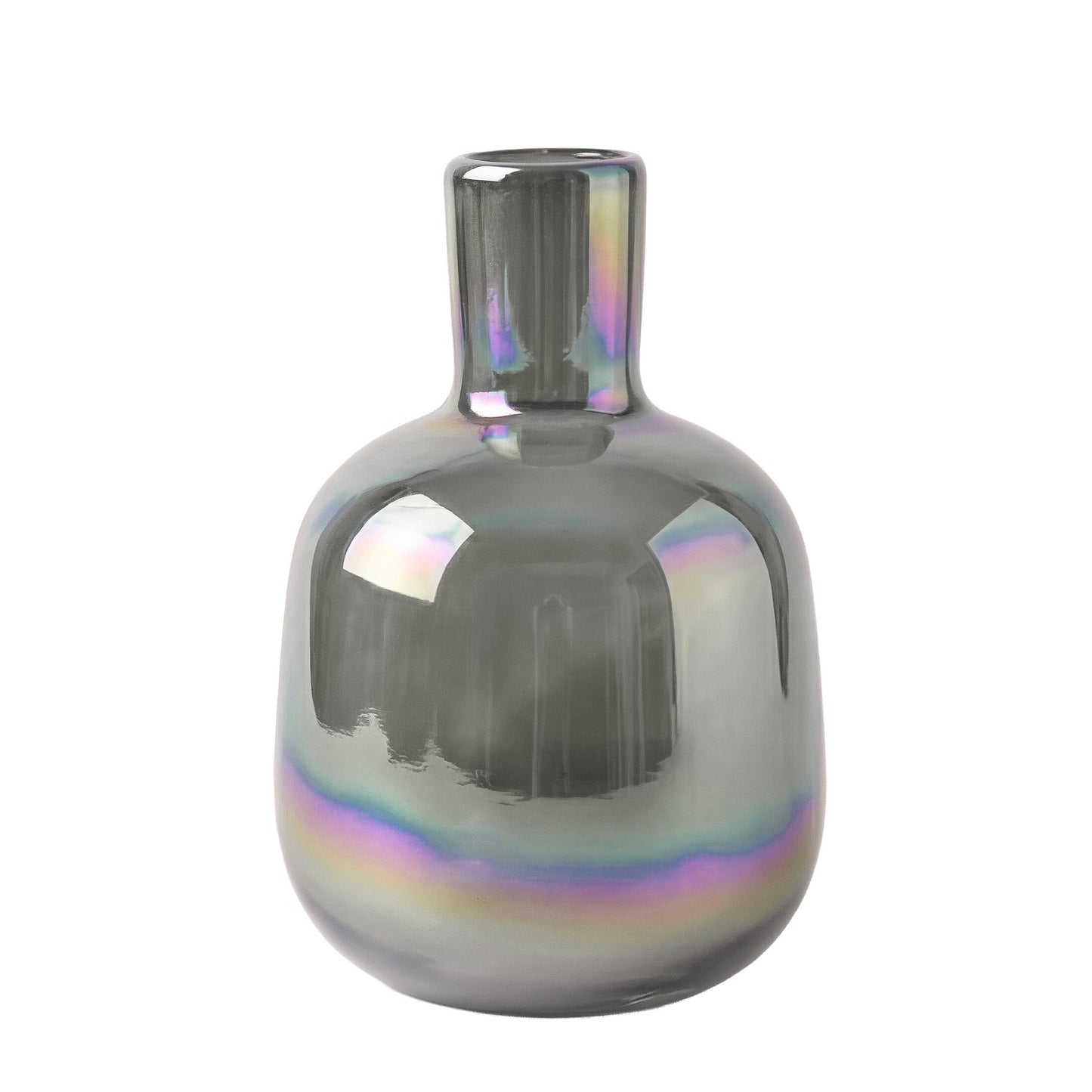 Rainbow Lustre Mini Bottle 5 Inch Tall Glass Bud Vase - Grey
