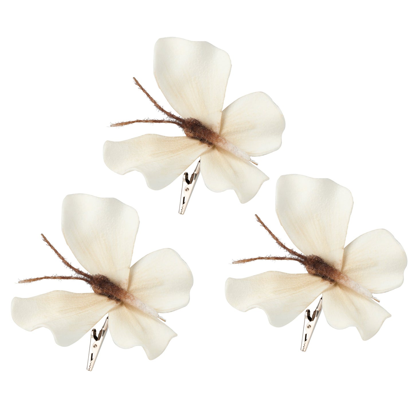 Faux Butterfly 3 Piece Hand Painted Floral Decor Clips Gift Set - White