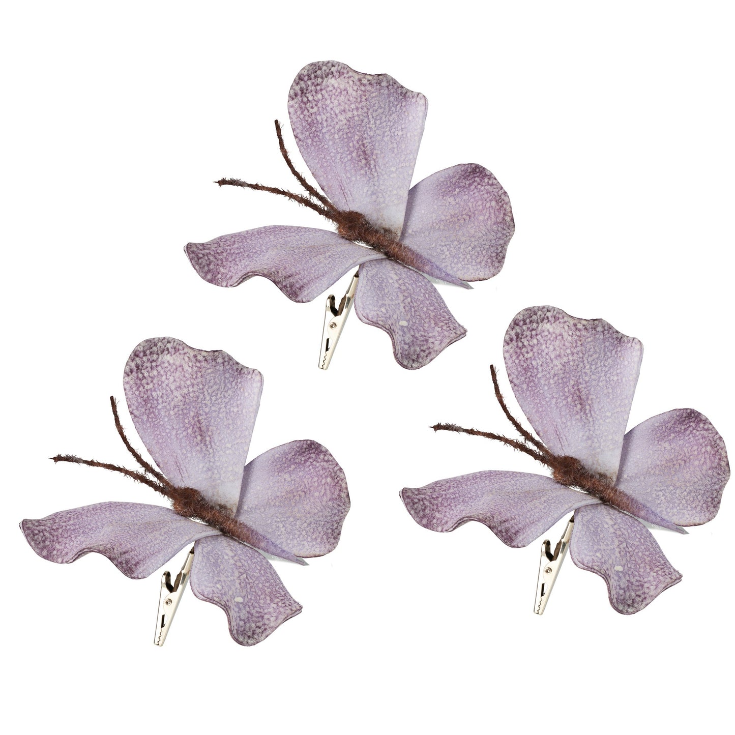 Faux Butterfly 3 Piece Hand Painted Floral Decor Clips Gift Set - Purple