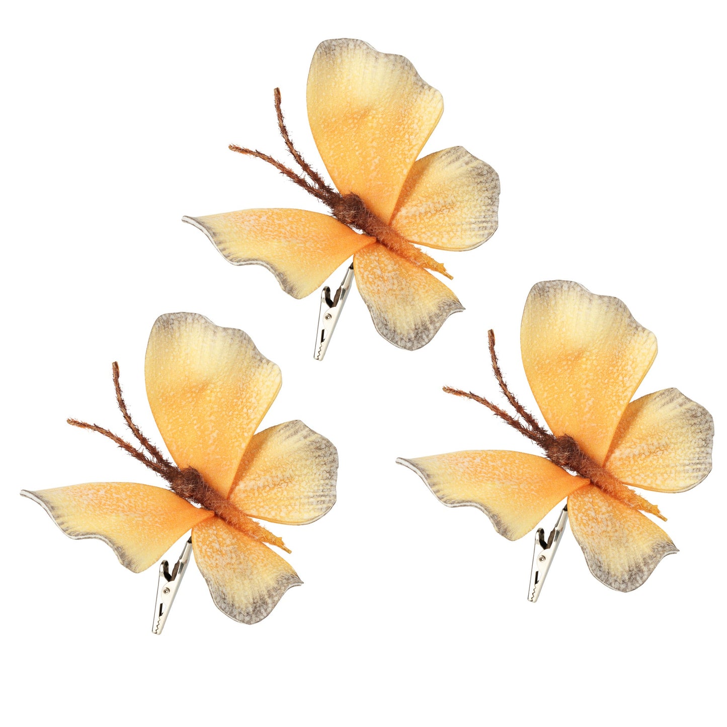 Faux Butterfly 3 Piece Hand Painted Floral Decor Clips Gift Set - Orange