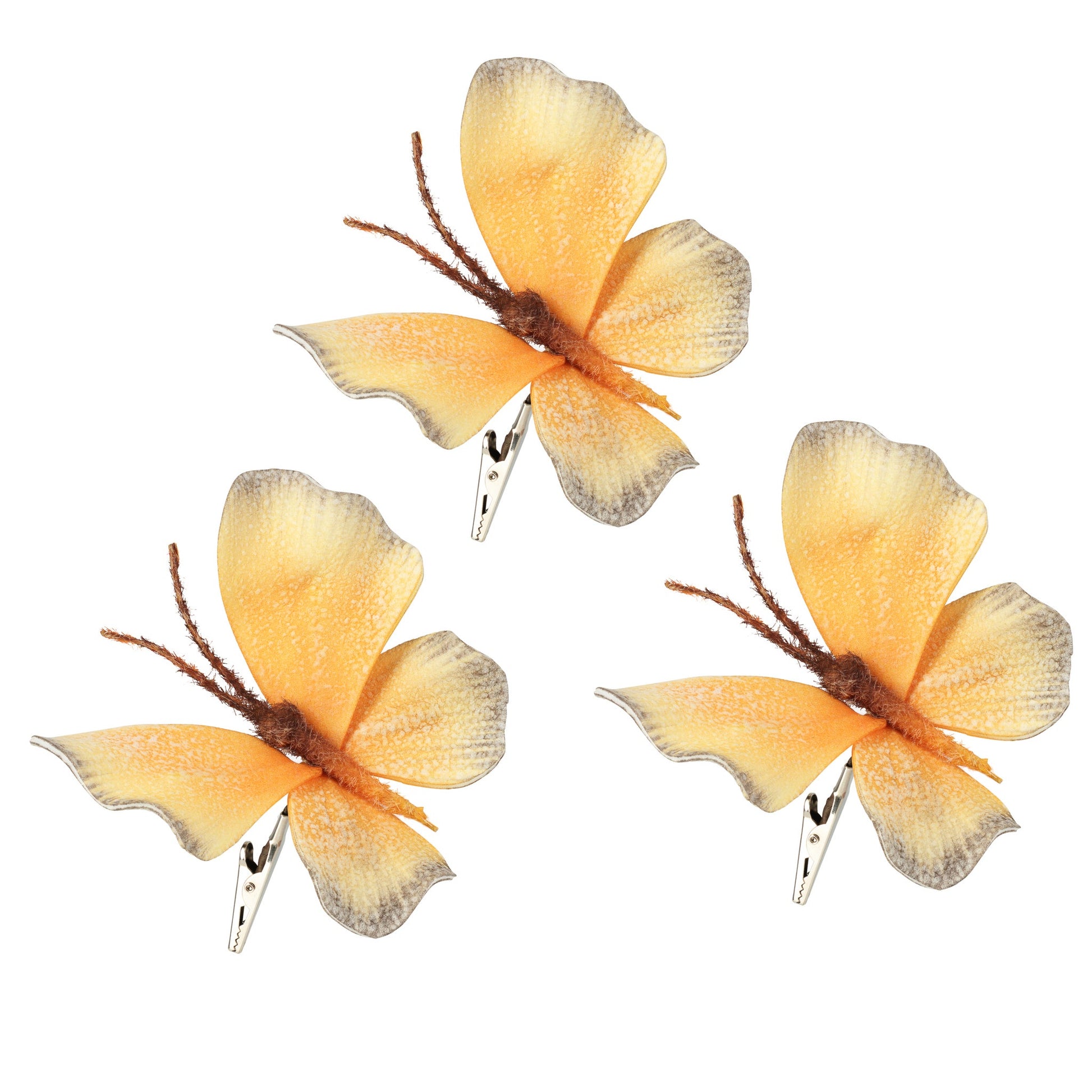 Faux Butterfly 3 Piece Hand Painted Floral Decor Clips Gift Set - Orange