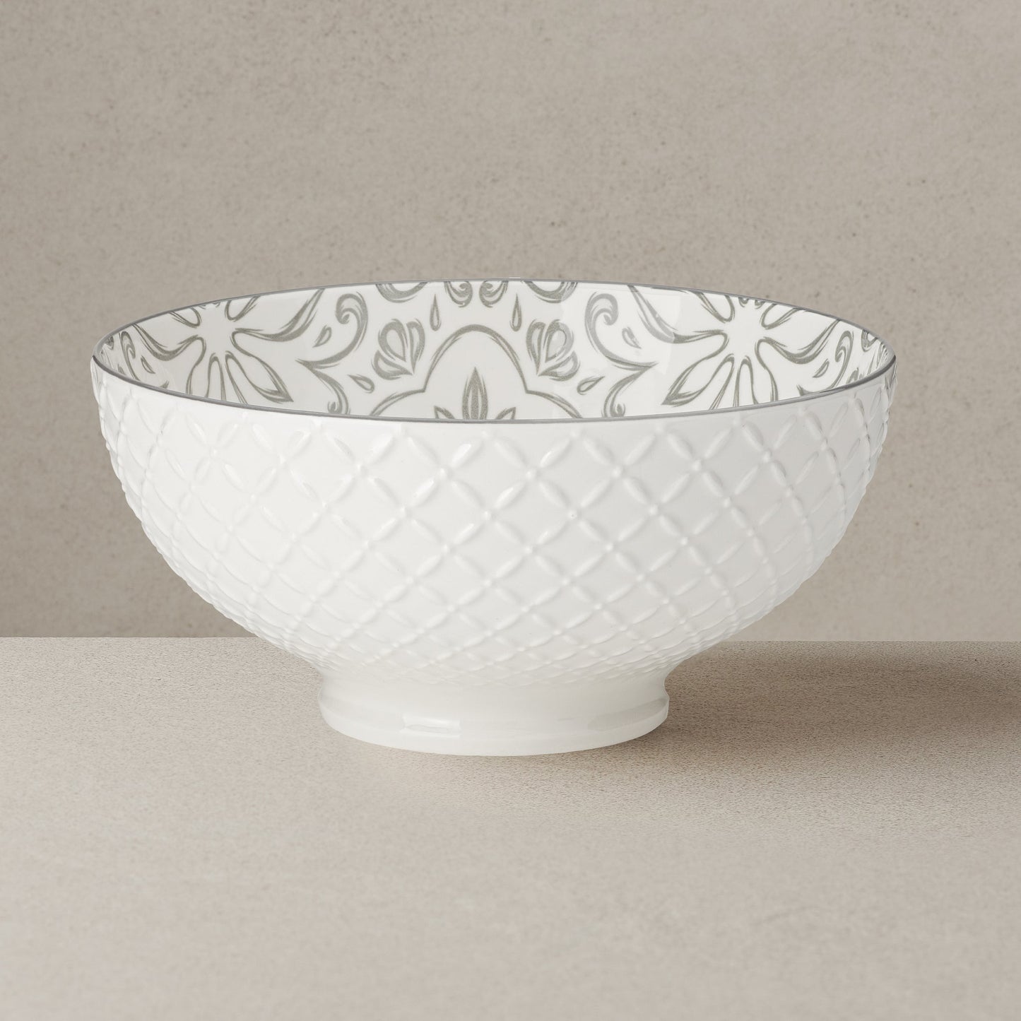 Kiri Porcelain 56 oz 8 Inch Dimeter Bowl - Grey Filigree