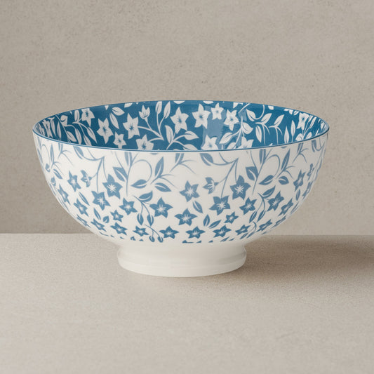 Kiri Porcelain 56 oz 8 Inch Dimeter Bowl - Blue Vine Flower