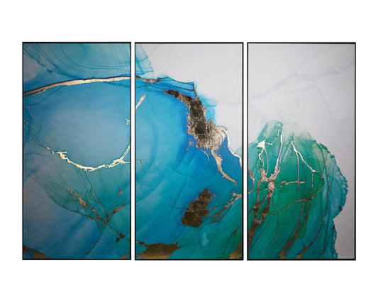 Blue Lagoon (Set Of 3) - 30" X 60" - Charcoal Floater Frame