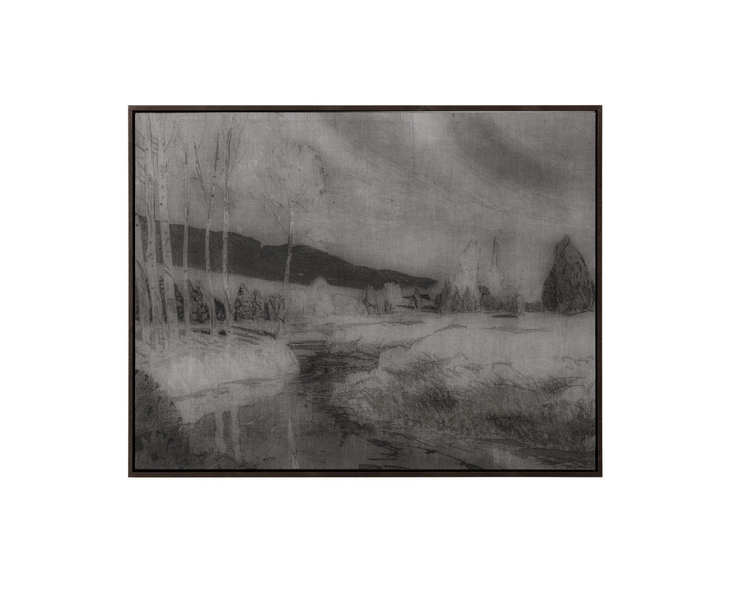 Antique Landscape - 50" X 35" - Brown Floater Frame