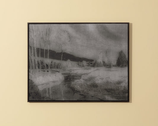 Antique Landscape - 50" X 35" - Brown Floater Frame