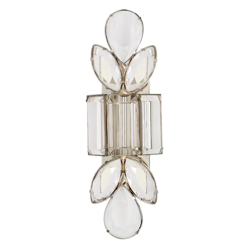 Decorative wall sconce with crystal-like design on a white background