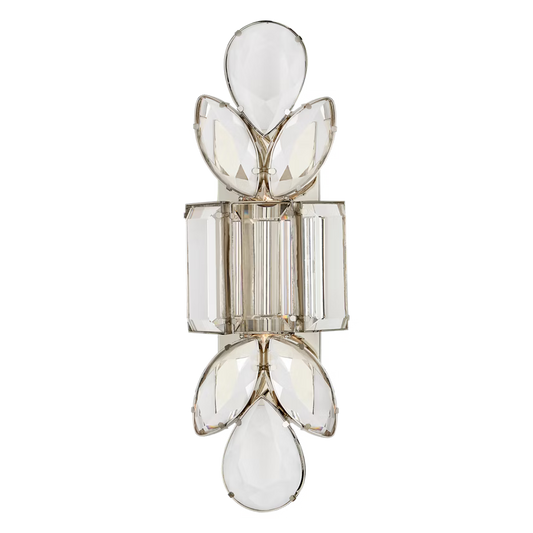 Decorative wall sconce with crystal-like design on a white background